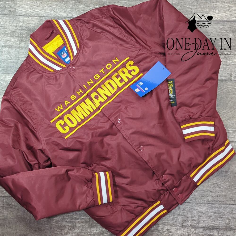NFL Washington Commanders Burgundy Full Snap Varsity Jacket NWT $130 Size M